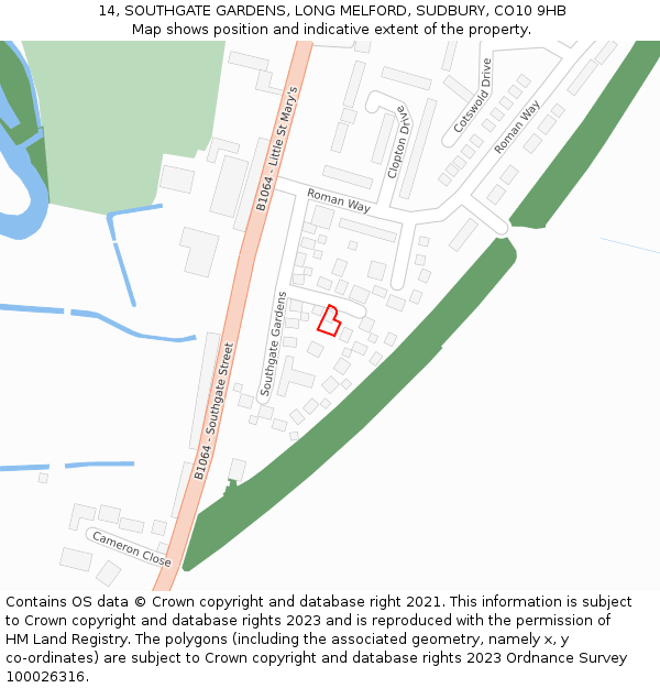 14, SOUTHGATE GARDENS, LONG MELFORD, SUDBURY, CO10 9HB: Location map and indicative extent of plot