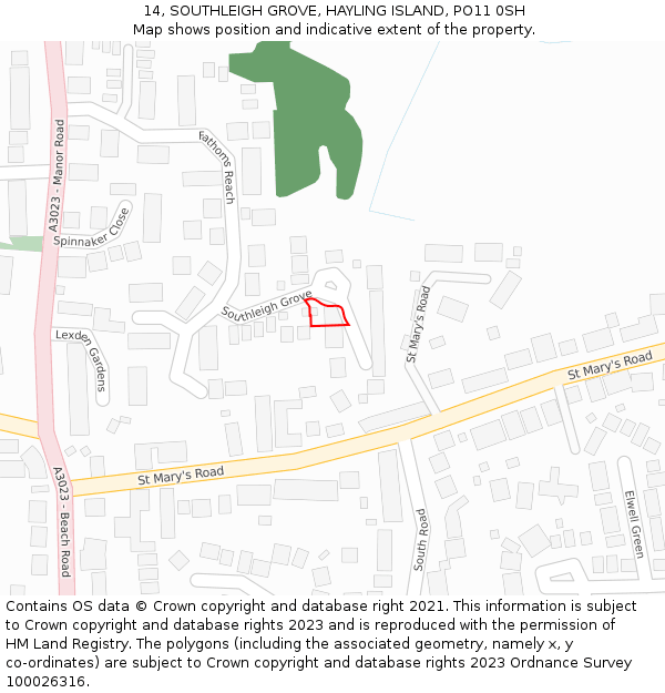 14, SOUTHLEIGH GROVE, HAYLING ISLAND, PO11 0SH: Location map and indicative extent of plot