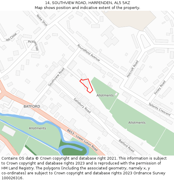 14, SOUTHVIEW ROAD, HARPENDEN, AL5 5AZ: Location map and indicative extent of plot