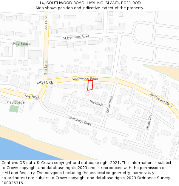 14, SOUTHWOOD ROAD, HAYLING ISLAND, PO11 9QD: Location map and indicative extent of plot