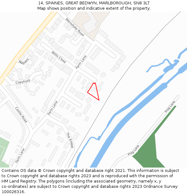 14, SPAINES, GREAT BEDWYN, MARLBOROUGH, SN8 3LT: Location map and indicative extent of plot