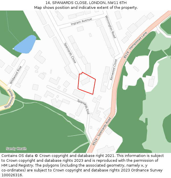 14, SPANIARDS CLOSE, LONDON, NW11 6TH: Location map and indicative extent of plot
