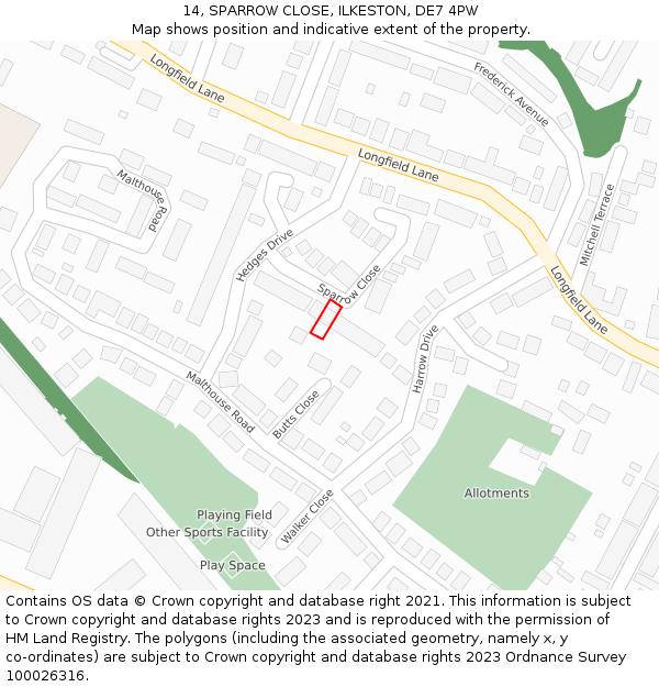 14, SPARROW CLOSE, ILKESTON, DE7 4PW: Location map and indicative extent of plot