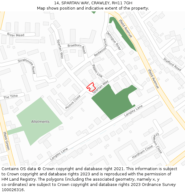 14, SPARTAN WAY, CRAWLEY, RH11 7GH: Location map and indicative extent of plot