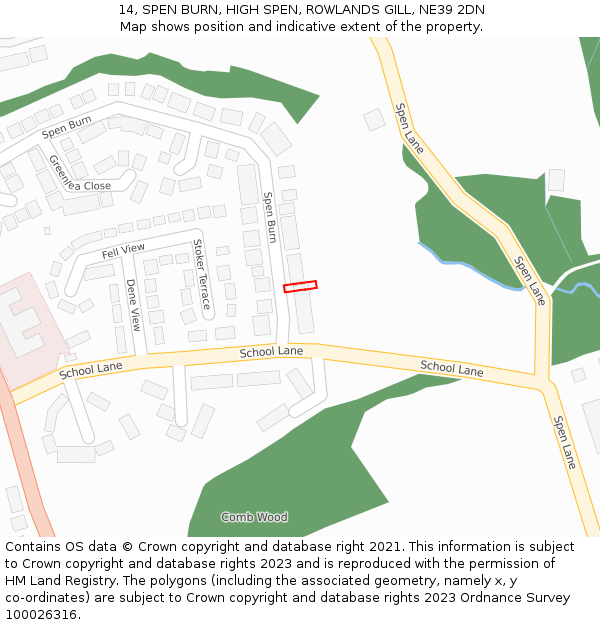 14, SPEN BURN, HIGH SPEN, ROWLANDS GILL, NE39 2DN: Location map and indicative extent of plot