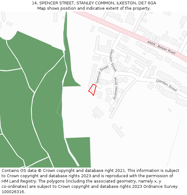 14, SPENCER STREET, STANLEY COMMON, ILKESTON, DE7 6GA: Location map and indicative extent of plot