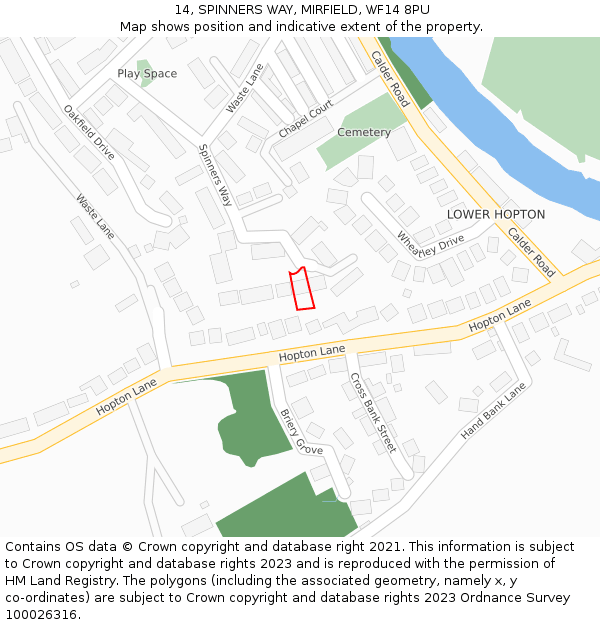 14, SPINNERS WAY, MIRFIELD, WF14 8PU: Location map and indicative extent of plot