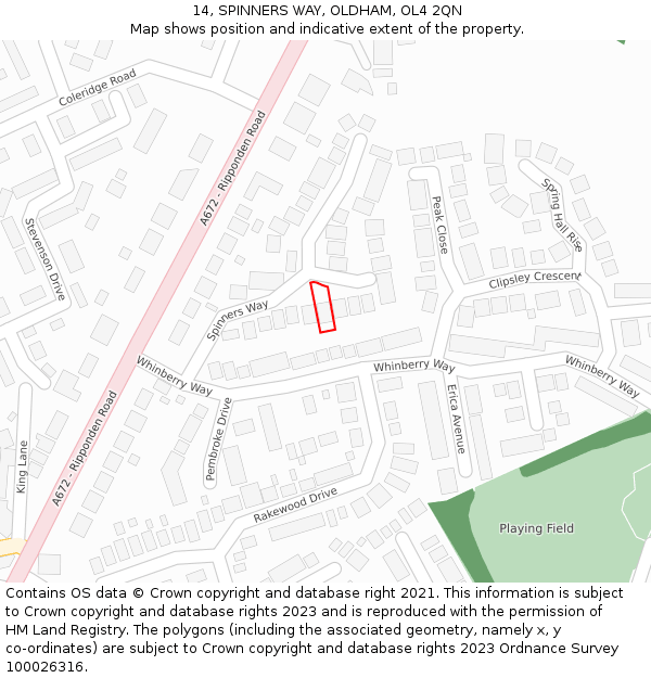 14, SPINNERS WAY, OLDHAM, OL4 2QN: Location map and indicative extent of plot