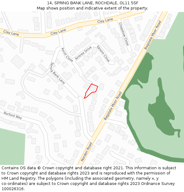 14, SPRING BANK LANE, ROCHDALE, OL11 5SF: Location map and indicative extent of plot