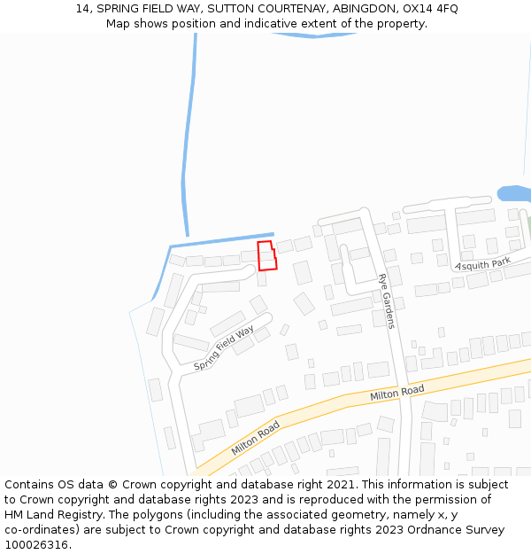 14, SPRING FIELD WAY, SUTTON COURTENAY, ABINGDON, OX14 4FQ: Location map and indicative extent of plot