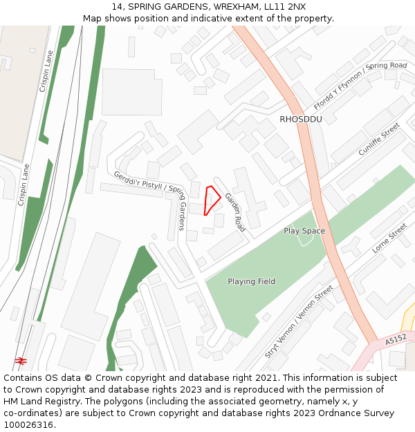 14, SPRING GARDENS, WREXHAM, LL11 2NX: Location map and indicative extent of plot