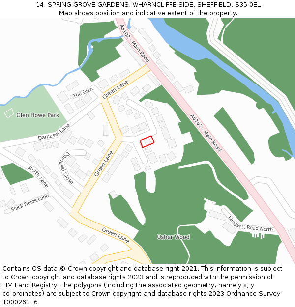 14, SPRING GROVE GARDENS, WHARNCLIFFE SIDE, SHEFFIELD, S35 0EL: Location map and indicative extent of plot