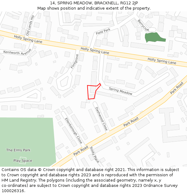 14, SPRING MEADOW, BRACKNELL, RG12 2JP: Location map and indicative extent of plot