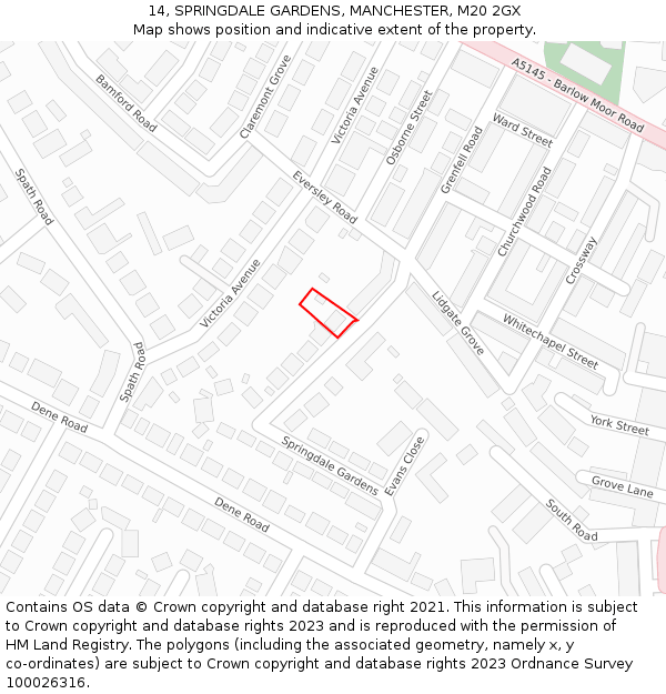 14, SPRINGDALE GARDENS, MANCHESTER, M20 2GX: Location map and indicative extent of plot