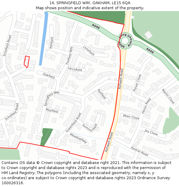 14, SPRINGFIELD WAY, OAKHAM, LE15 6QA: Location map and indicative extent of plot