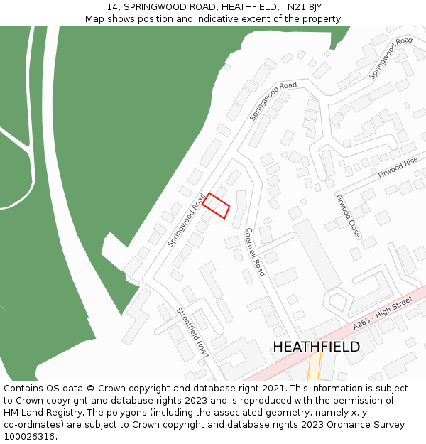 14, SPRINGWOOD ROAD, HEATHFIELD, TN21 8JY: Location map and indicative extent of plot