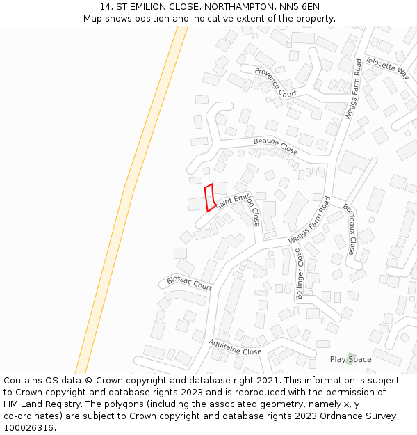 14, ST EMILION CLOSE, NORTHAMPTON, NN5 6EN: Location map and indicative extent of plot