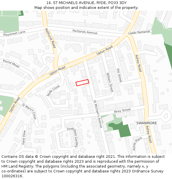 14, ST MICHAELS AVENUE, RYDE, PO33 3DY: Location map and indicative extent of plot