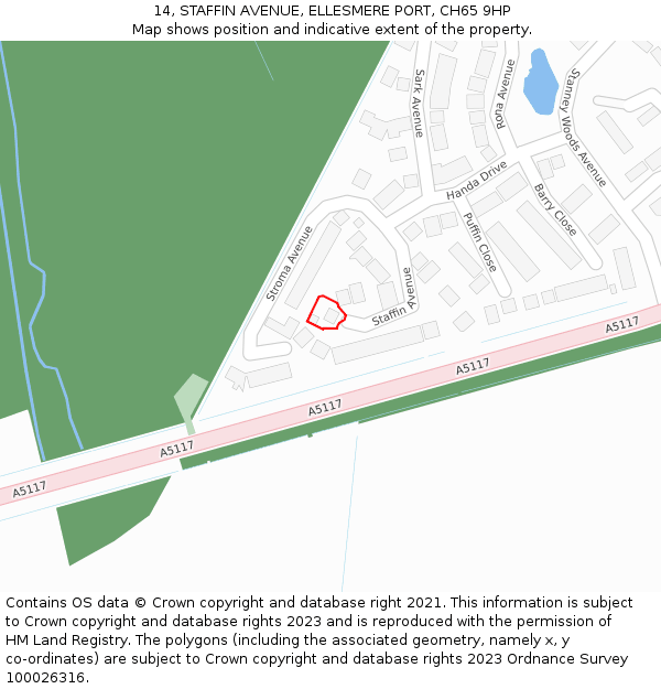 14, STAFFIN AVENUE, ELLESMERE PORT, CH65 9HP: Location map and indicative extent of plot