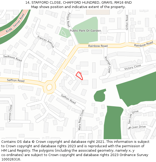 14, STAFFORD CLOSE, CHAFFORD HUNDRED, GRAYS, RM16 6ND: Location map and indicative extent of plot