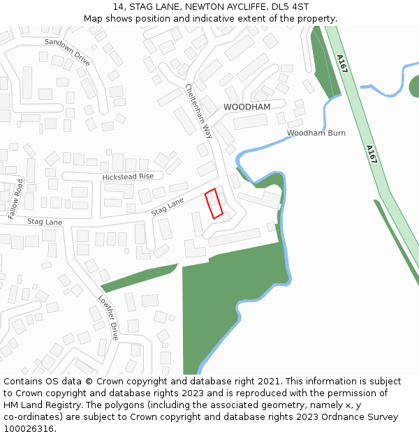 14, STAG LANE, NEWTON AYCLIFFE, DL5 4ST: Location map and indicative extent of plot