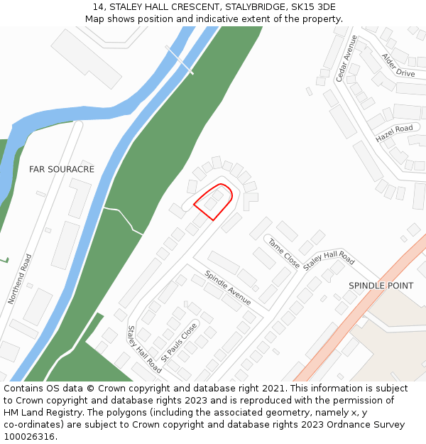 14, STALEY HALL CRESCENT, STALYBRIDGE, SK15 3DE: Location map and indicative extent of plot