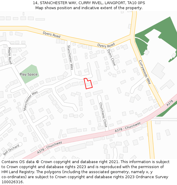 14, STANCHESTER WAY, CURRY RIVEL, LANGPORT, TA10 0PS: Location map and indicative extent of plot