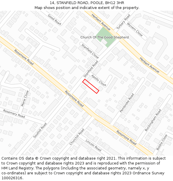 14, STANFIELD ROAD, POOLE, BH12 3HR: Location map and indicative extent of plot