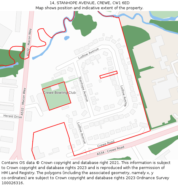 14, STANHOPE AVENUE, CREWE, CW1 6ED: Location map and indicative extent of plot