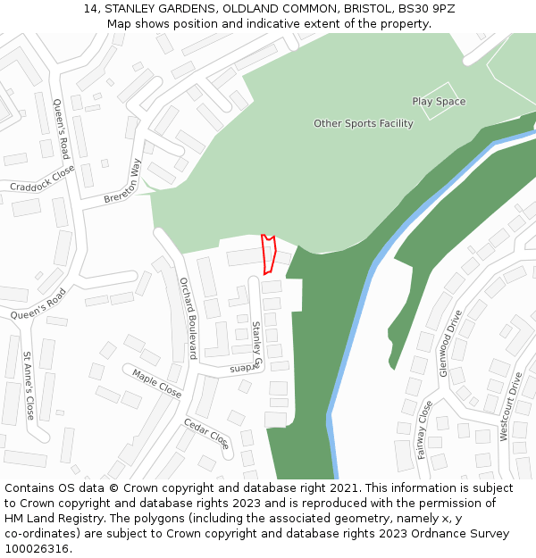 14, STANLEY GARDENS, OLDLAND COMMON, BRISTOL, BS30 9PZ: Location map and indicative extent of plot