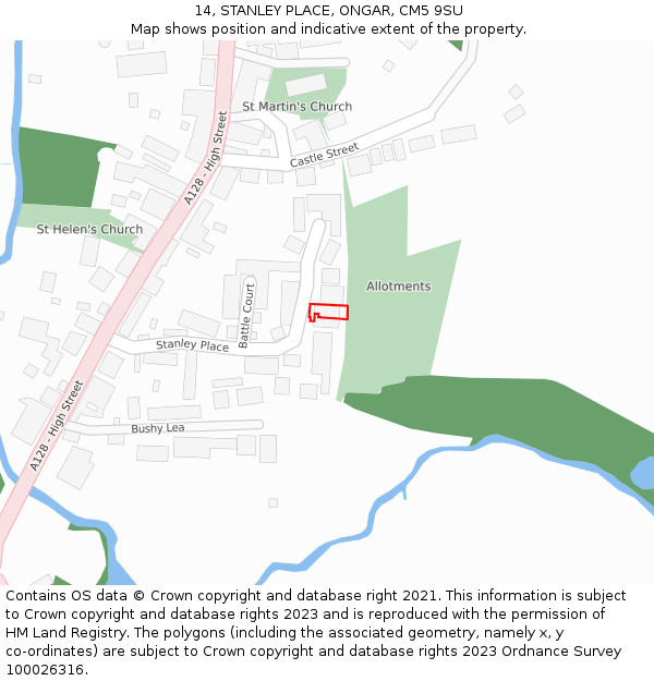 14, STANLEY PLACE, ONGAR, CM5 9SU: Location map and indicative extent of plot