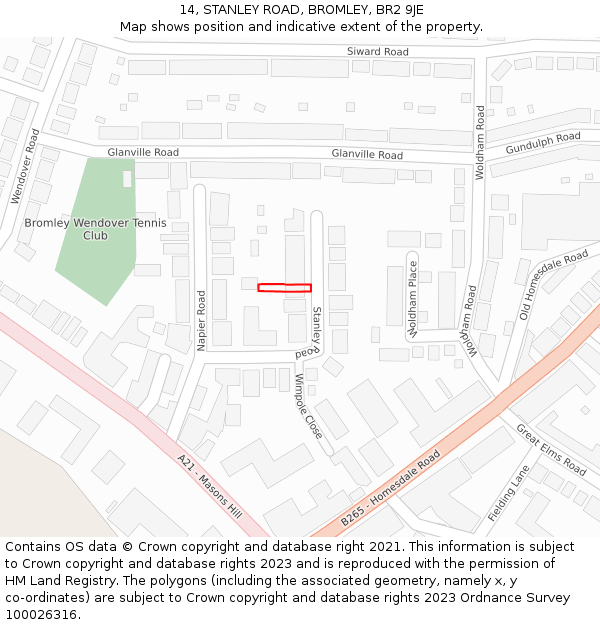 14, STANLEY ROAD, BROMLEY, BR2 9JE: Location map and indicative extent of plot