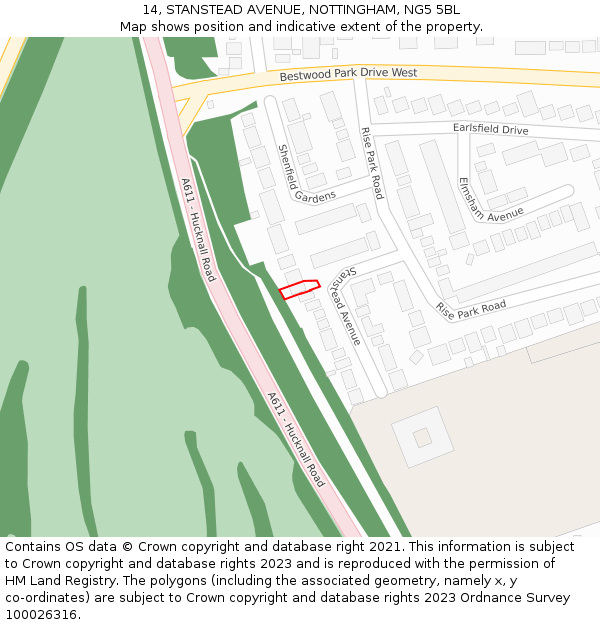 14, STANSTEAD AVENUE, NOTTINGHAM, NG5 5BL: Location map and indicative extent of plot