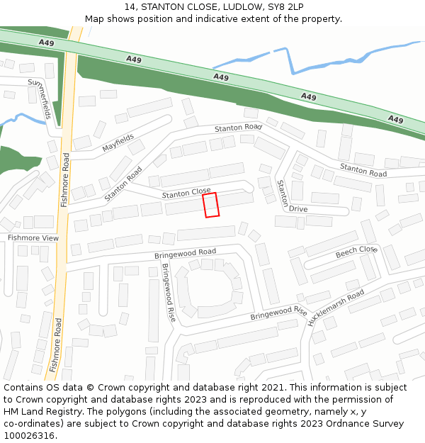 14, STANTON CLOSE, LUDLOW, SY8 2LP: Location map and indicative extent of plot