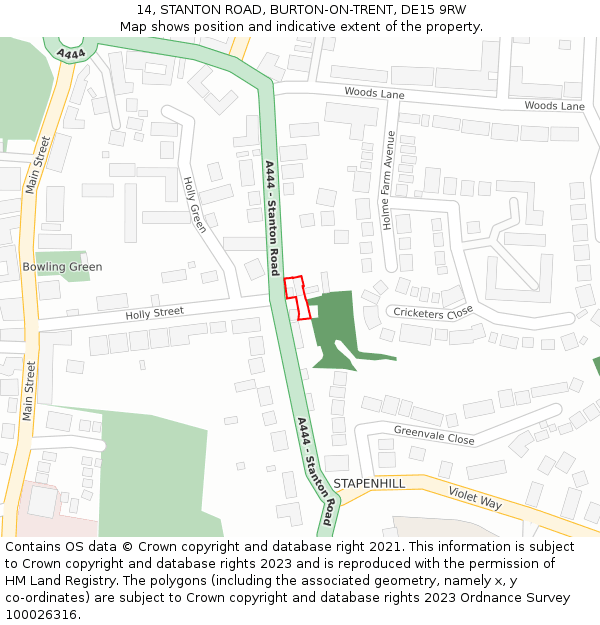 14, STANTON ROAD, BURTON-ON-TRENT, DE15 9RW: Location map and indicative extent of plot
