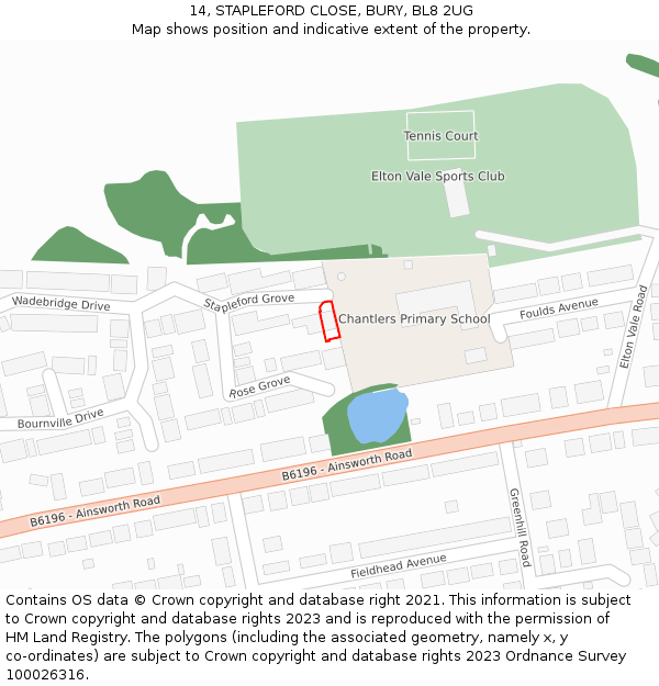 14, STAPLEFORD CLOSE, BURY, BL8 2UG: Location map and indicative extent of plot