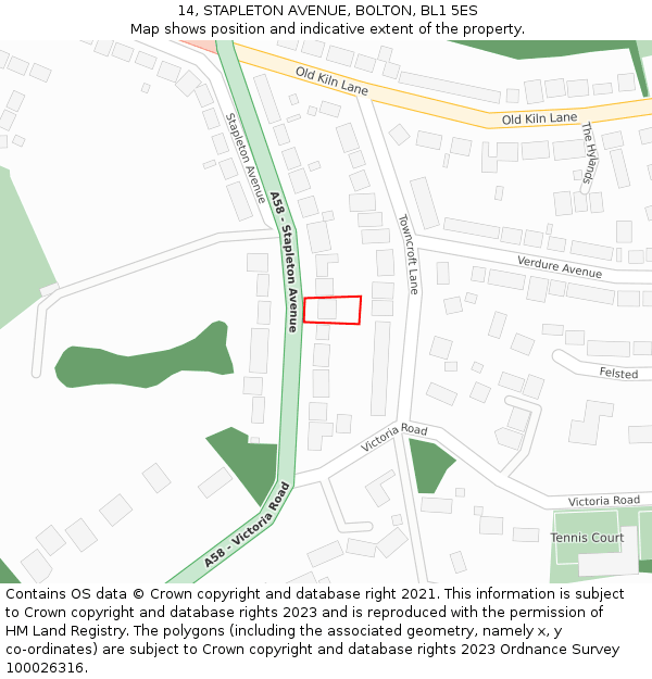 14, STAPLETON AVENUE, BOLTON, BL1 5ES: Location map and indicative extent of plot