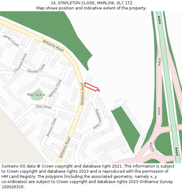 14, STAPLETON CLOSE, MARLOW, SL7 1TZ: Location map and indicative extent of plot