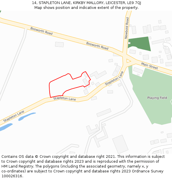 14, STAPLETON LANE, KIRKBY MALLORY, LEICESTER, LE9 7QJ: Location map and indicative extent of plot