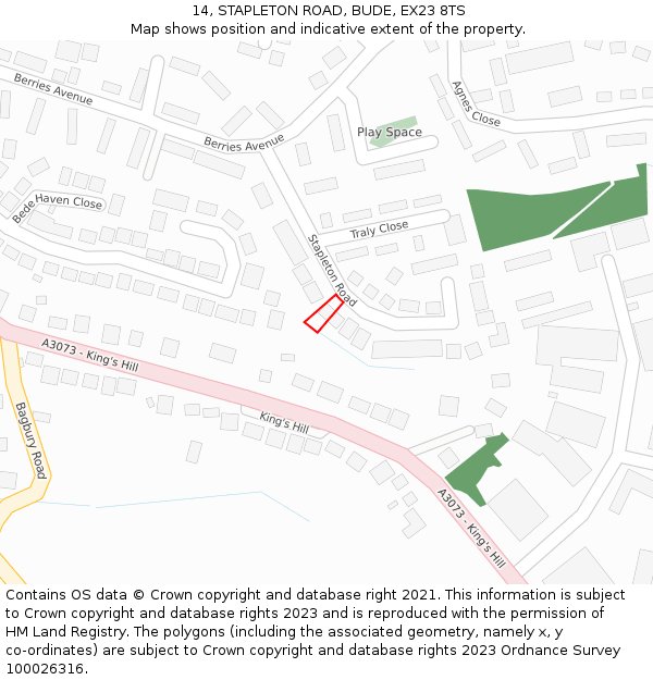 14, STAPLETON ROAD, BUDE, EX23 8TS: Location map and indicative extent of plot