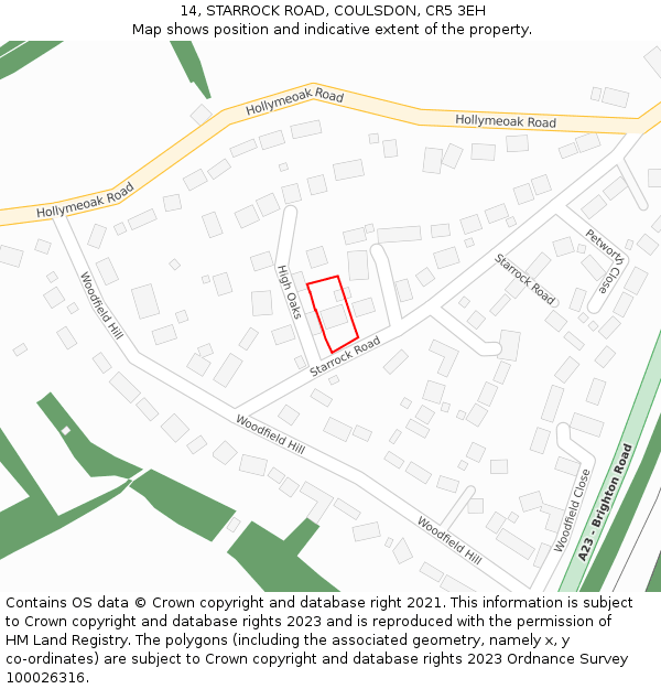 14, STARROCK ROAD, COULSDON, CR5 3EH: Location map and indicative extent of plot