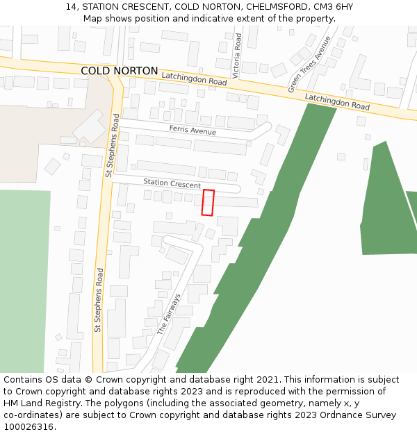 14, STATION CRESCENT, COLD NORTON, CHELMSFORD, CM3 6HY: Location map and indicative extent of plot