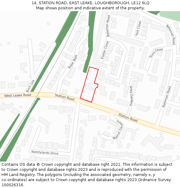 14, STATION ROAD, EAST LEAKE, LOUGHBOROUGH, LE12 6LQ: Location map and indicative extent of plot