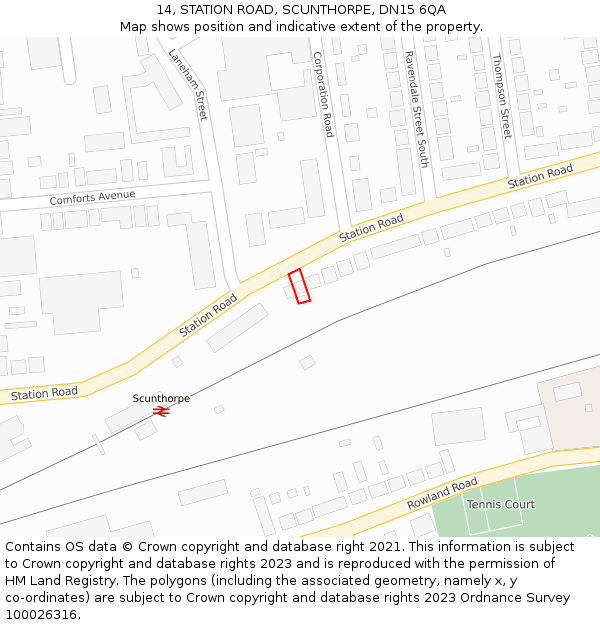 14, STATION ROAD, SCUNTHORPE, DN15 6QA: Location map and indicative extent of plot