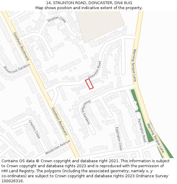 14, STAUNTON ROAD, DONCASTER, DN4 6UG: Location map and indicative extent of plot