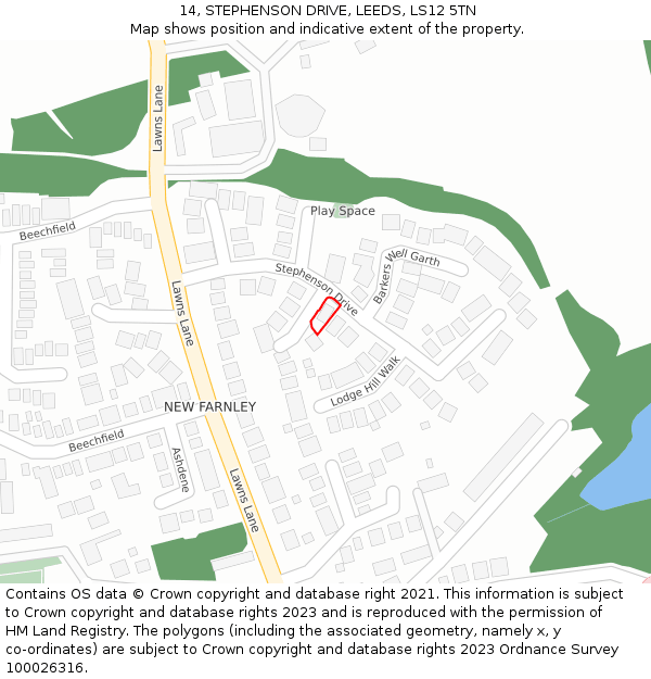 14, STEPHENSON DRIVE, LEEDS, LS12 5TN: Location map and indicative extent of plot