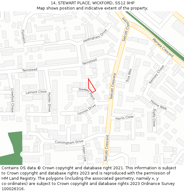 14, STEWART PLACE, WICKFORD, SS12 9HP: Location map and indicative extent of plot