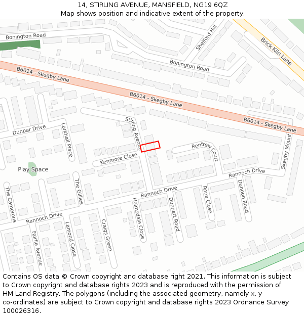 14, STIRLING AVENUE, MANSFIELD, NG19 6QZ: Location map and indicative extent of plot