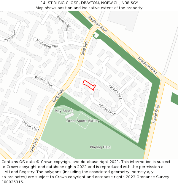 14, STIRLING CLOSE, DRAYTON, NORWICH, NR8 6GY: Location map and indicative extent of plot