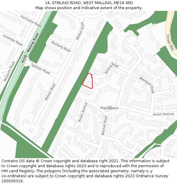 14, STIRLING ROAD, WEST MALLING, ME19 4RD: Location map and indicative extent of plot